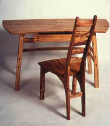 I make these chairs to order, from various woods. The writing table was a special commission.