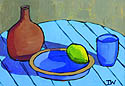 Still life on a round blue table - please click to see larger image with details